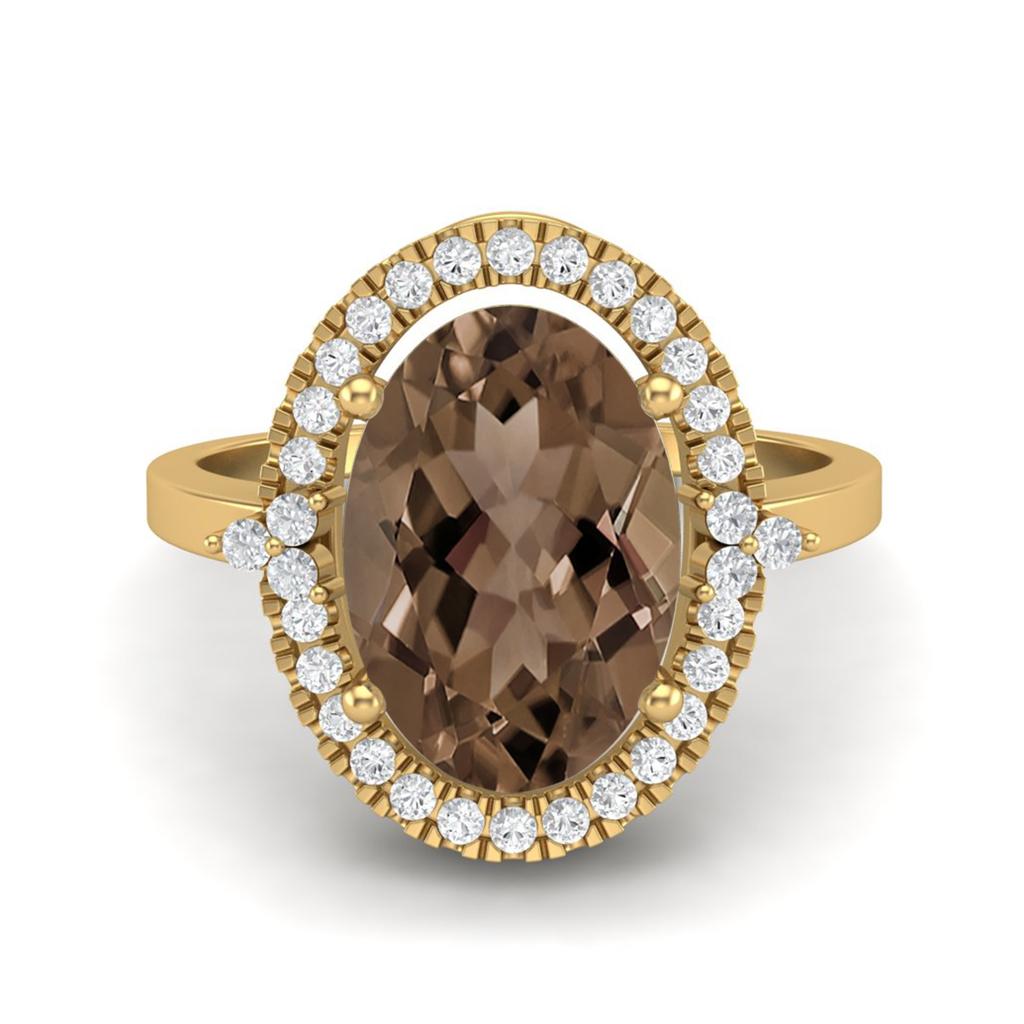 6.5 Ctw Oval Smoky Quartz 925 Sterling Silver Gold Vermeil Cocktail Women Engagement Ring