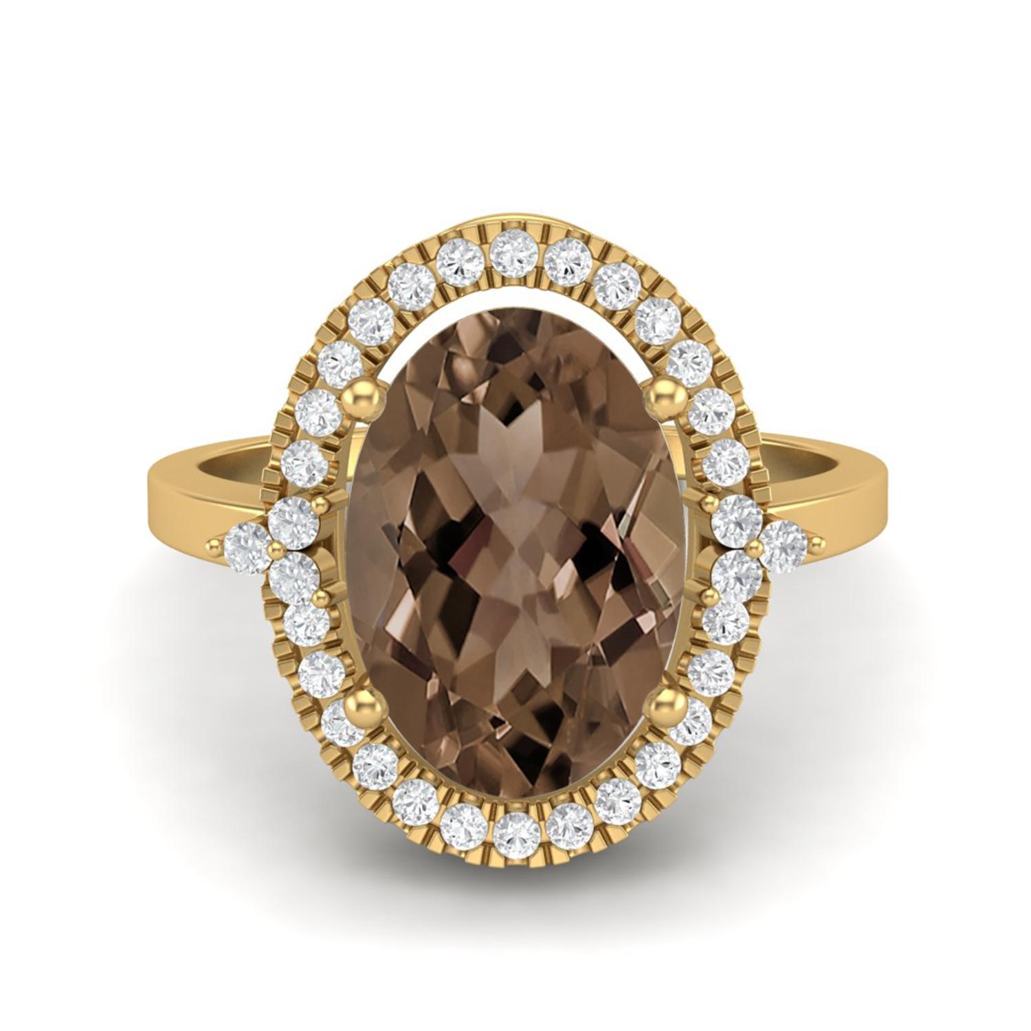 6.5 Ctw Oval Smoky Quartz 925 Sterling Silver Gold Vermeil Cocktail Women Engagement Ring 8