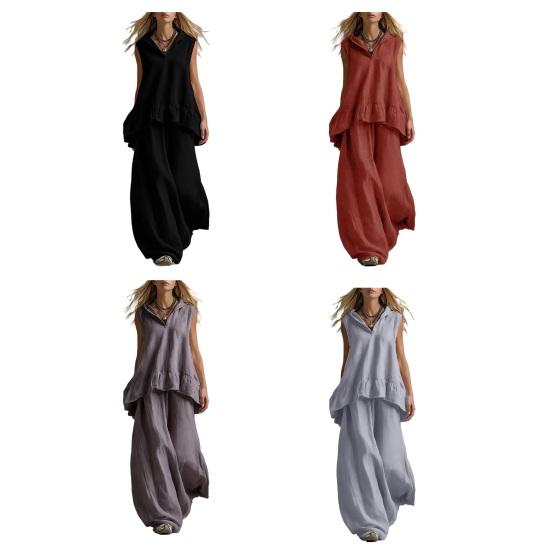 2 Piece Sets for Women Hooded Sleeveless Pullover Top And Long Pants Set Summer Casual Ruffle Lounge Outfits
