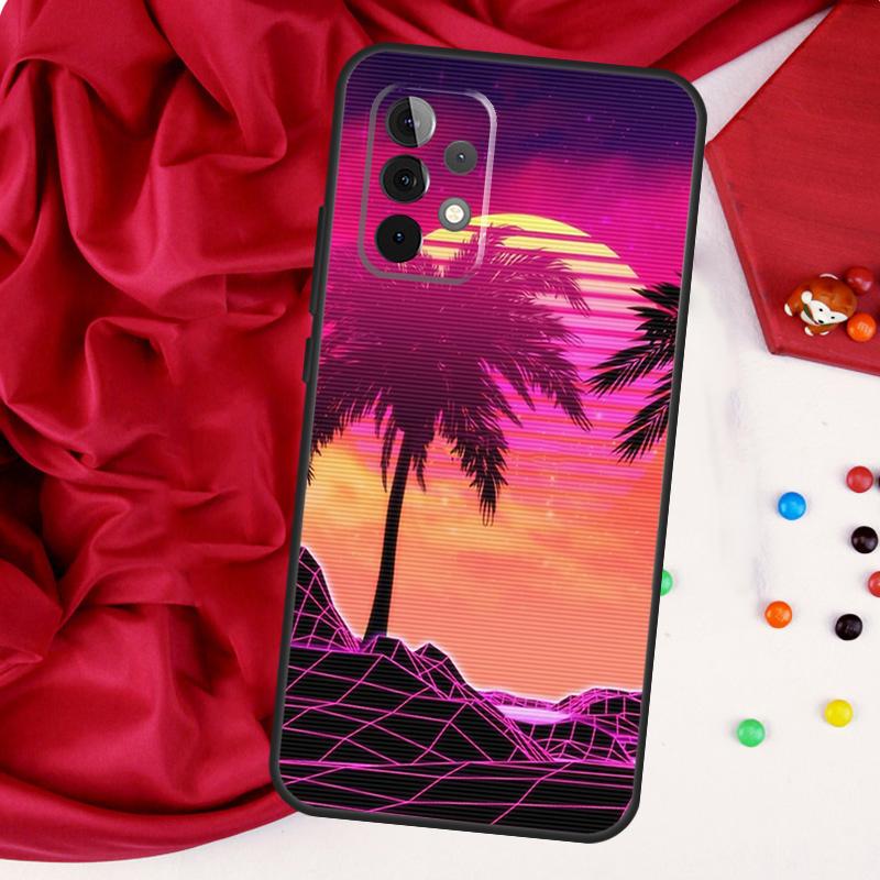 80s Retrowave Neon Palms Tree For Samsung Galaxy A56 A36 A26 A16 A05 A06 A22 A32 A52 A54 A34 A14 A55 A15 A53 A33 A35 Case