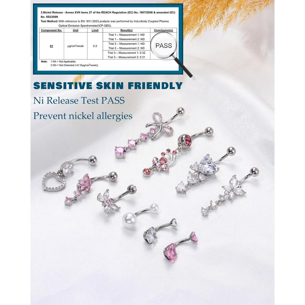 Bobisty14G Belly Button Bars for Women Surgical Steel Belly Bar CZ Butterfly Snake Clicker Navel Ring Body Piercing Jewellery