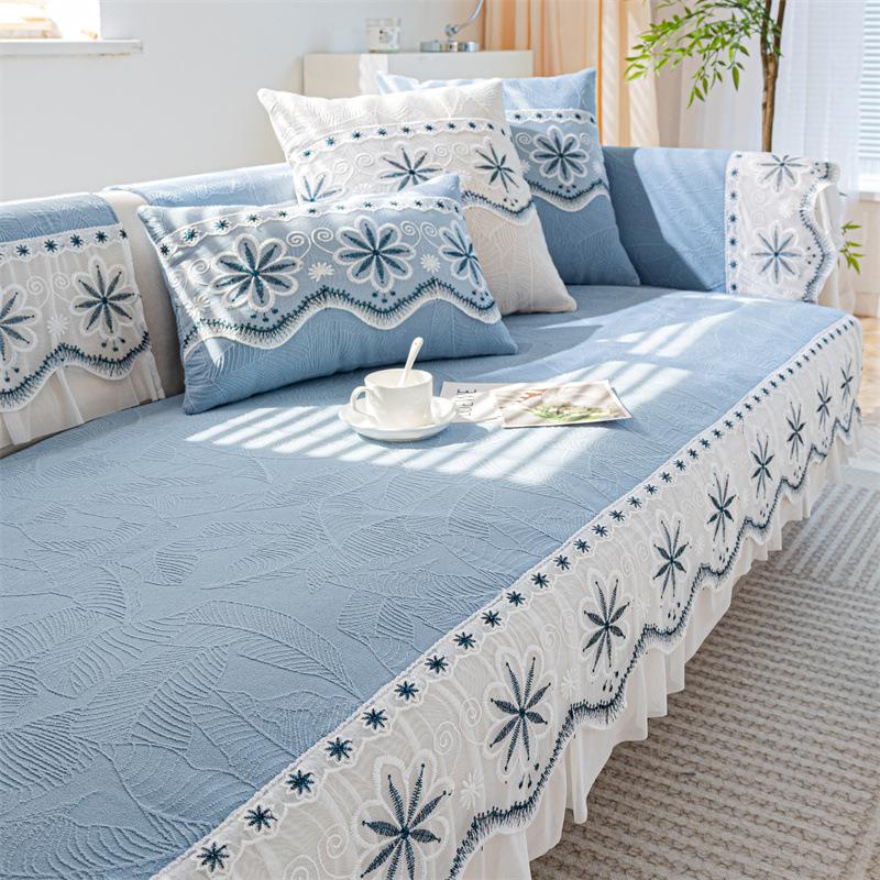 Sofa Cushion  New Chenille Seat Cushion Four Seasons Universal French Lace Skirt Non-Slip Sofa Cover Cover Cloth