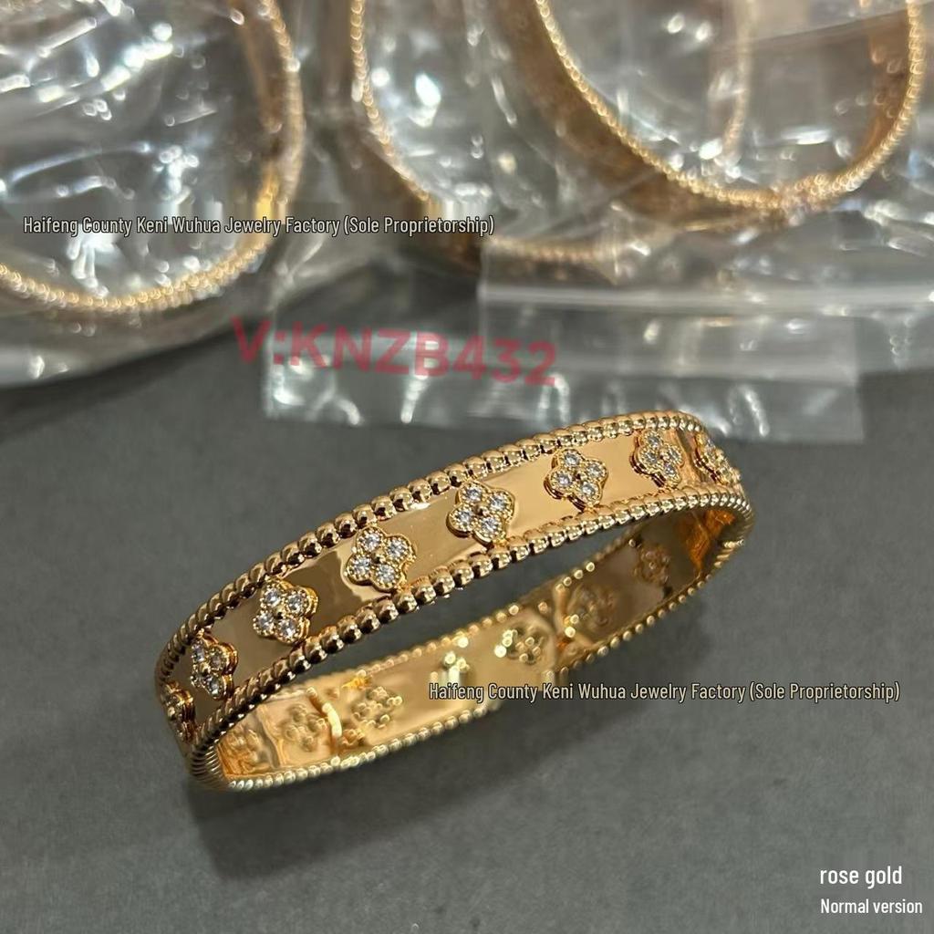 Kaleidoscope Four-Leaf Clover Women's 18k Yellow/Platinum/Rose Gold Diamond Bangle: Wide/Narrow Light Luxury