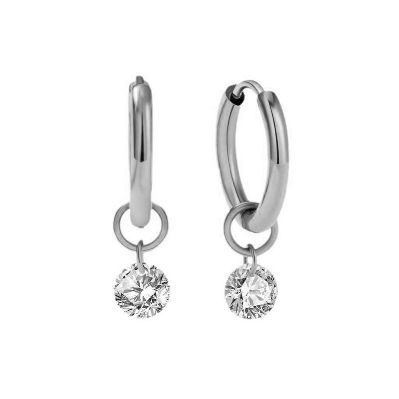 Stainless Steel Waterproof 14K Gold-Plated Zircon Water Drop Round Pendant Earrings for Women Fashion Exquisite Earrings Jewelry