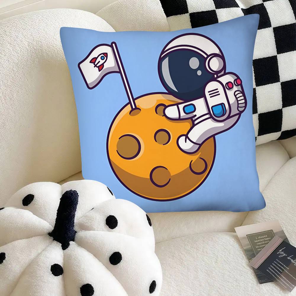 Cartoon Astronaut Rocket Spaceship Pillow Case Fashion Square Pillowcase Bedroom Sofa Room Ins Decoration Leisure