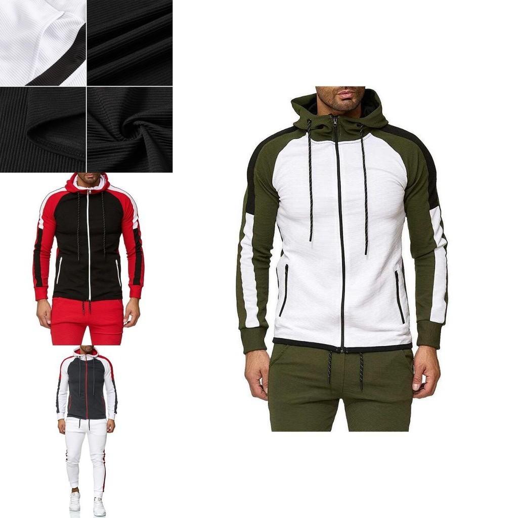 Stylish Men's Tracksuit Jogging Hoodie Coat Jacket With Zipper And Adjustable Pants Set For Activewear
