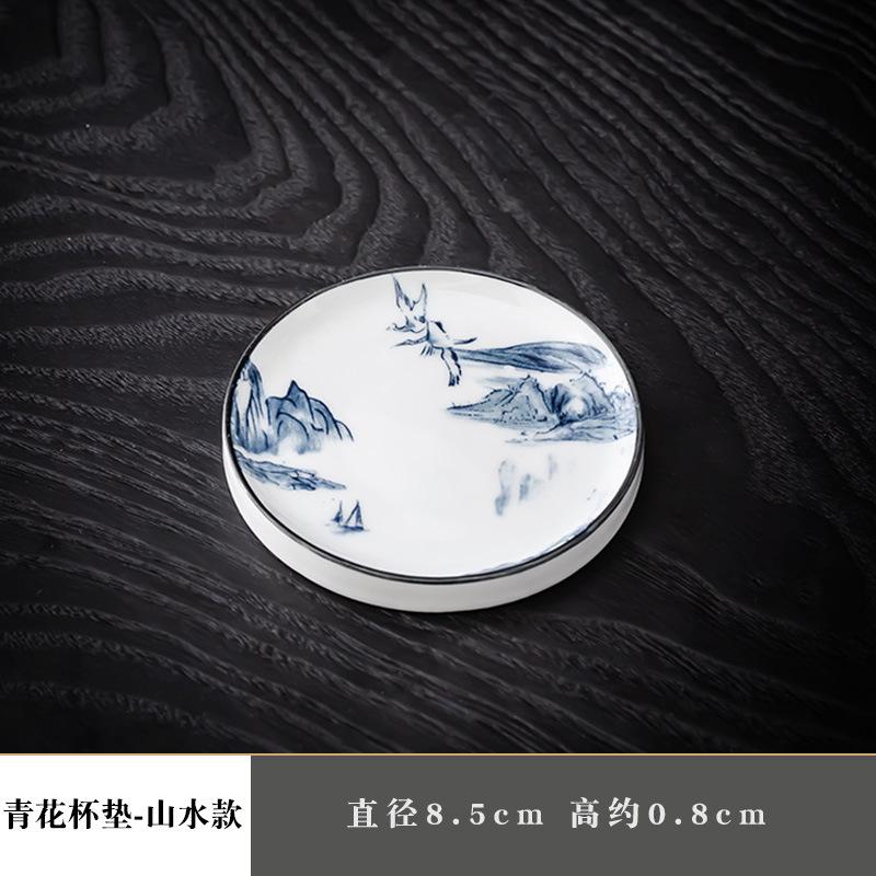 Ceramic Tea Set Coasters Heat-resistant Cup Holders Retro Underglaze Blue and White Porcelain Tea Ceremony Accessories