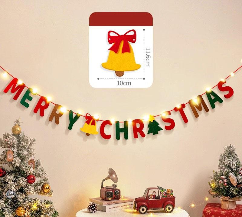 DIY Handmade Pull Flag Banner with LED Light String Merry Christmas Holiday Ornaments Home Room Background Christmas Decoration