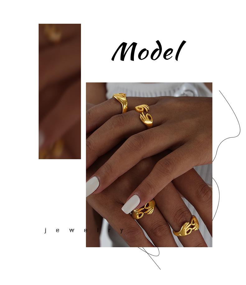 Hong Kong Retro-Style Open Ring: Unique Titanium Steel, 18K Gold, Non-Fading Women’s Jewelry