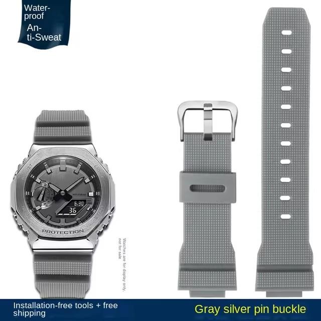 For Casio G-Shock GM-2100 GM-S2100 GA-2100 men Sports waterproofing watch strap Red Gray Rubber resin watchband 16mm