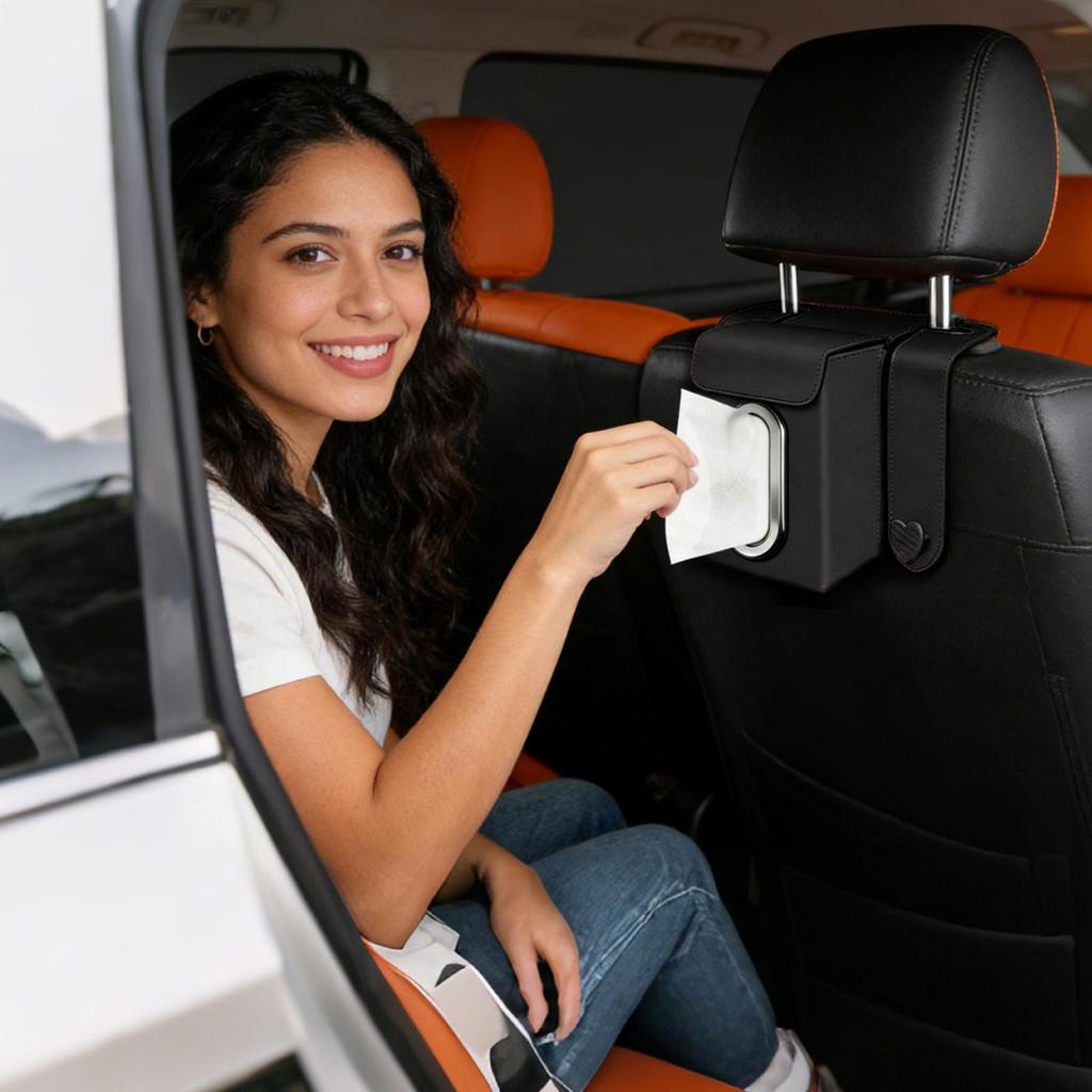 Car Tissue Holder Facial Paper Organizer with 2 Hooks Tissue Box Holder for Car for Backseat Headrest Travel Road Trip Interior