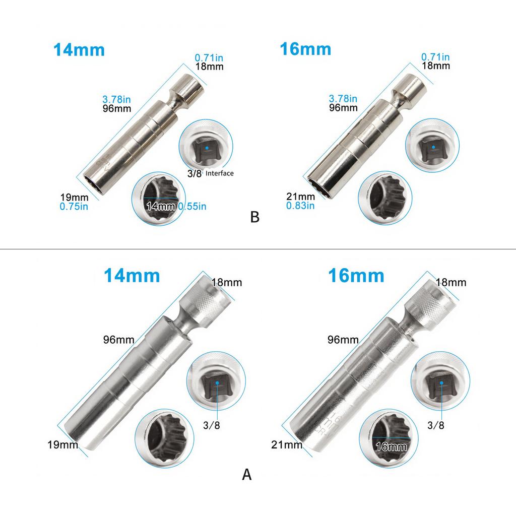1 Pair Spark Plugs Socket Set 360 Degree Swivels Magnetic Socket Removal Tool Thin Walled Spark Plugs Tool Universal Joint