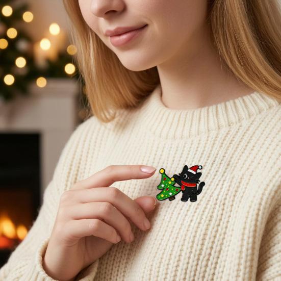 Bag Decorative Pins Christmas Cartoon Cat Enamel Brooch, Kitten Badge Pin for Backpack Accessories Men Women, Sweater Cardigan Coat Dress Jewelry