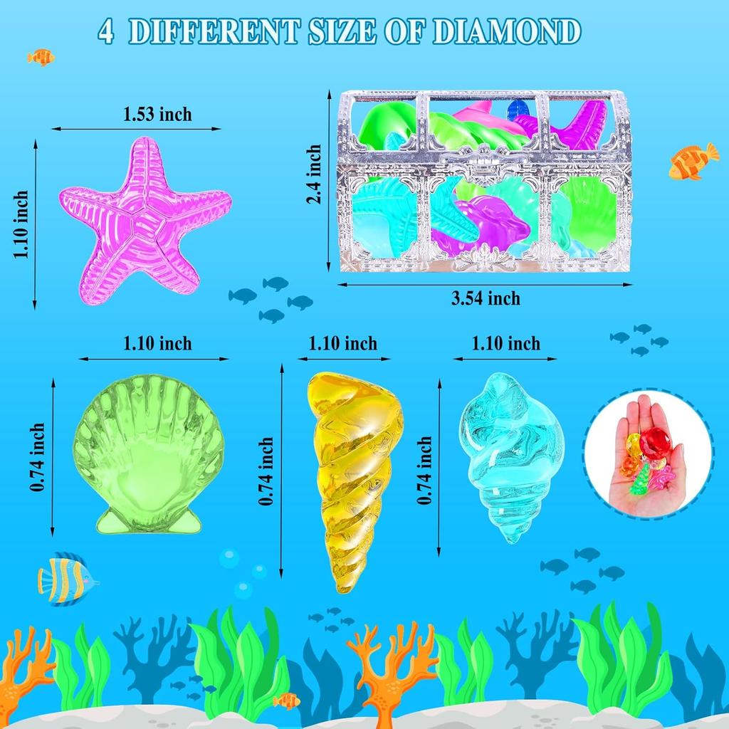 MGparty 24pcs Diving Gem Pool Toys Colorful Diamonds Set with Pirate Box Treasure Chest Summer Underwater Swimming Toys for Boys and Girls Pool Games