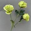 Artificial Rose Branch with Green Leeaf Three Heads Silk Rose Flower
