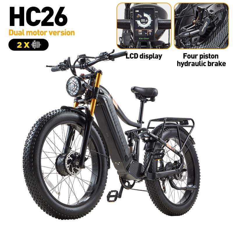 BURCHDA HC26 Elektro-Mountainbike mit zwei Motoren, 48V30AH Akku, 26-Zoll MTB Herren E-Bike, E-Bike für Erwachsene mit 2*95Nm Motoren und dicken Reifen