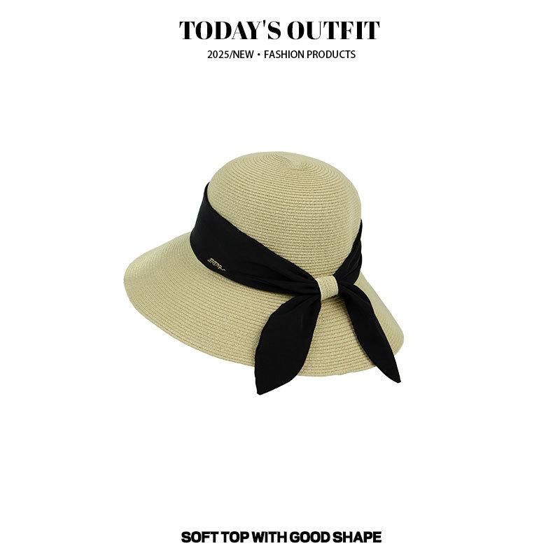 Neuer Damen-Strohhut für Frühling und Sommer, frische Strohflechterei, Strandurlaub, einfacher Sonnenschutz, modische süße Schleife, Strohhut, Fischerhut