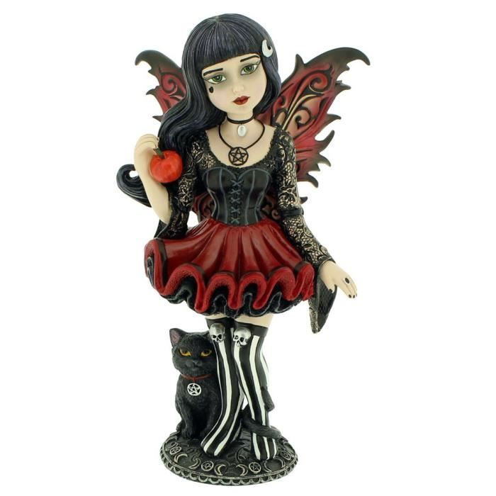 Jouet - Fille fée gothic noir et rouge avec chat - Mixte - A partir de 3 ans