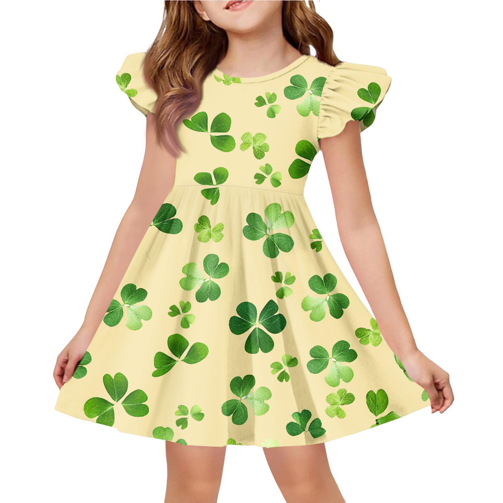 

Girls Summer Princess Dress - A-Line T-Shirt Dress St. Patrick s Day 160 жовтий