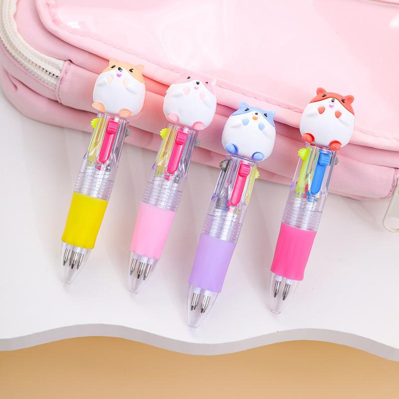 Cute Cartoon Four-Color Ballpoint Pen for Kids - Mini Student Back-to-School Stationery Gift