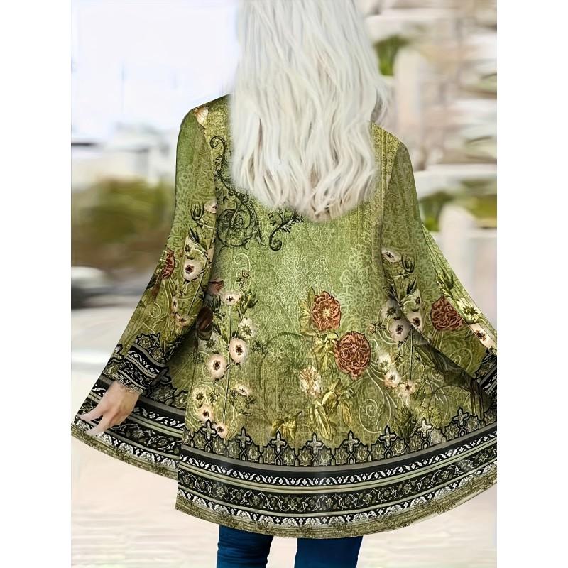 Boho Chic Printed Loose Long Sleeve Open Front Cardigan Women Comfortable Casual Outerwear