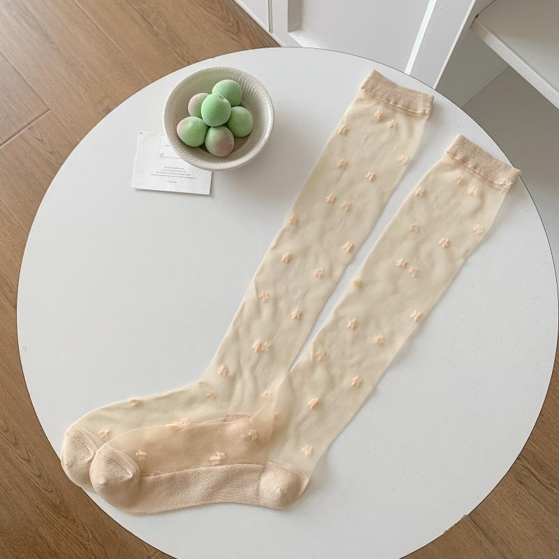 

Spring And Summer Thin Stockings, Women S Casual Five-Pointed Calf Socks, College Windshield Silk Knee-Length Socks, Student Sexy Card Stockings One size fits all