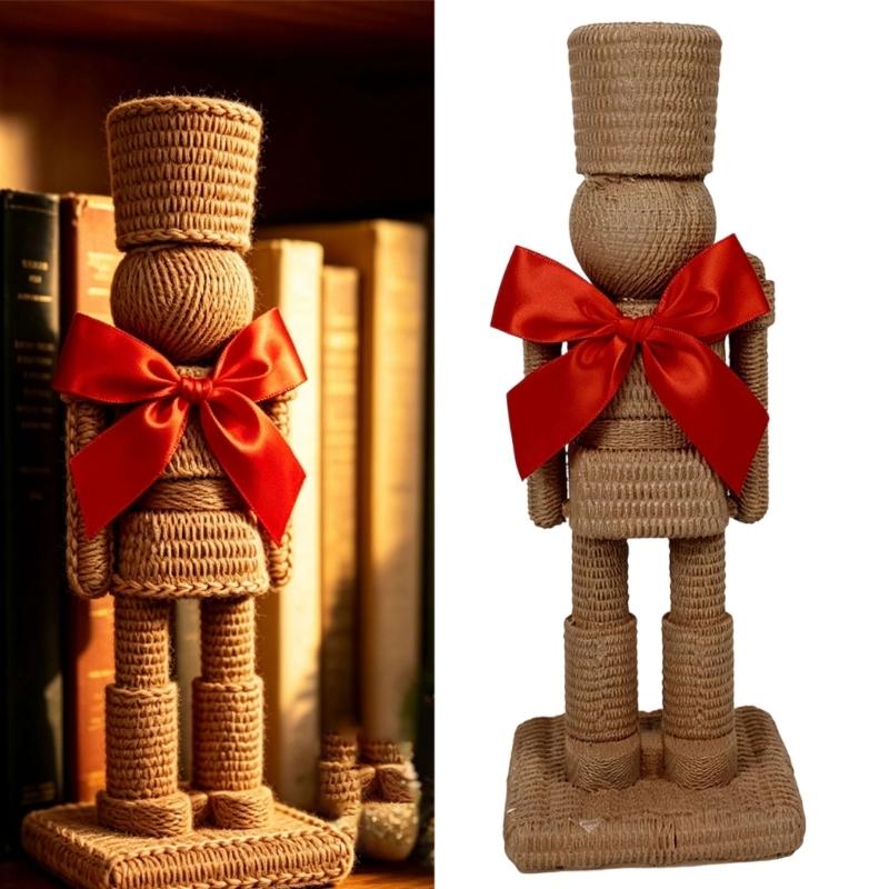 Kerstdecoraties Notenkrakers Soldaat Beeldjes met Geribbelde Afwerking, Gedurfde Rode Strikken en Rechthoekige Basis voor Feestelijke of Dagelijkse Planken, Entree,
