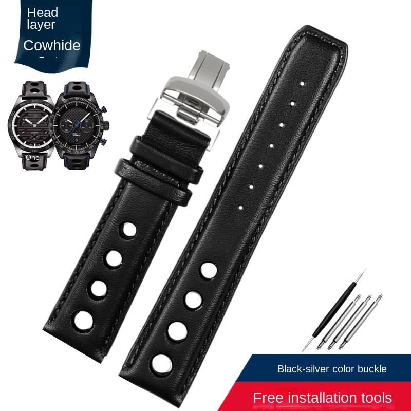 Genuine Leather watchband For tissot 1853 Sports Racing Series PRS516 T91 T044 Soft cowhide strap 20mm Folding clasp bracelet