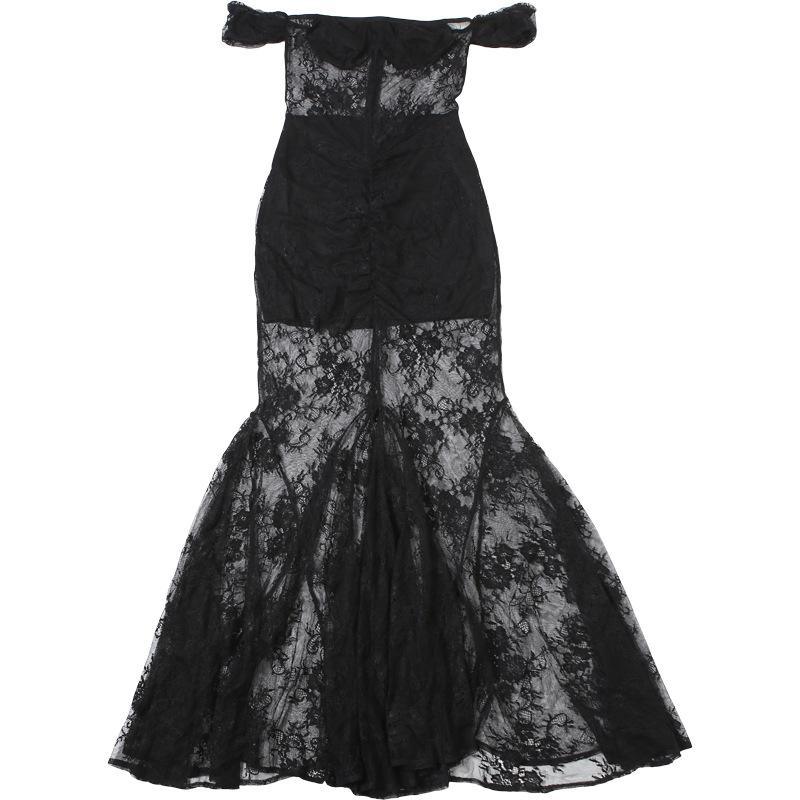 Sexy Durchsichtiges Langes Kleid Aus Spitze, Elegantes Aushöhlen, Rückenfrei, Bedrucktes Partykleid Mit Hoher Taille, Einfarbiges Maxikleid Für Damen