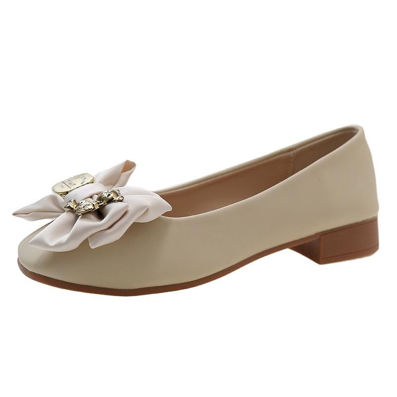 Туфли-бини с бантом, женские, весенне-осенние, новые, на низком каблуке, женские рабочие туфли 35