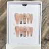 10Pcs Wine Red French Coffin Long Press On Nails Golden Baroque Retro Luxury Design Detachable Stick On Nails