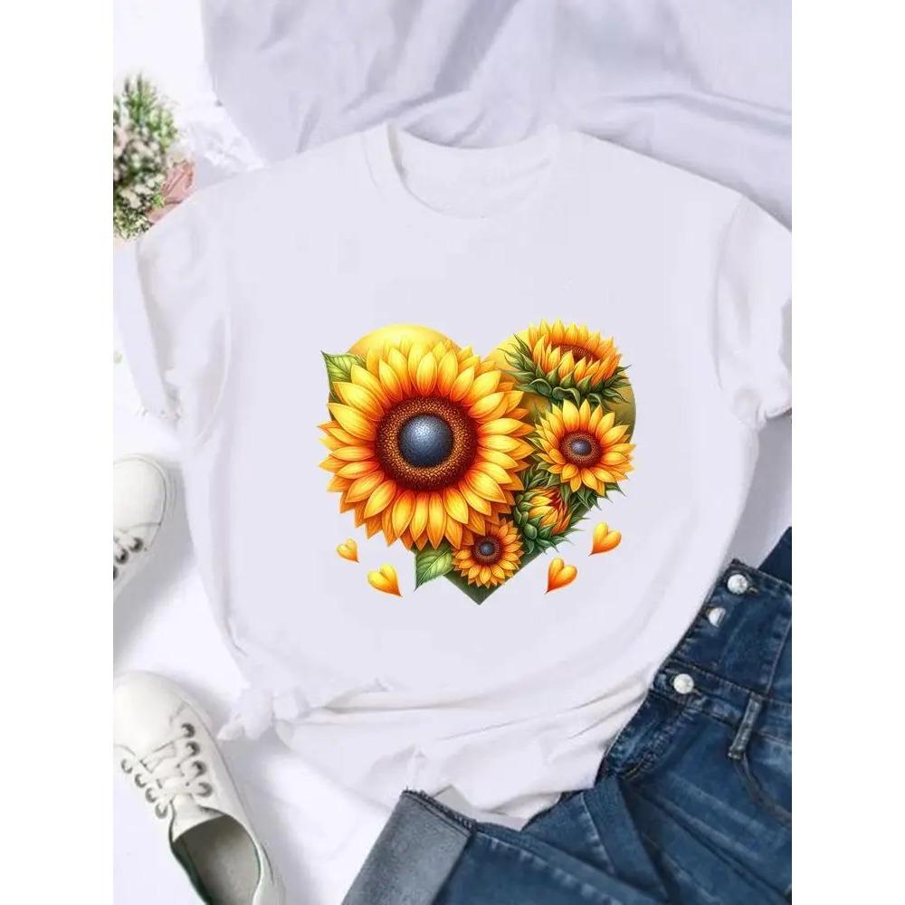 Flower Style Trend Cute Fashion Women Graphic T Shirt Print T-shirts Stylish Short Sleeve Top Clothing Ladies Female Tee T-Shirt