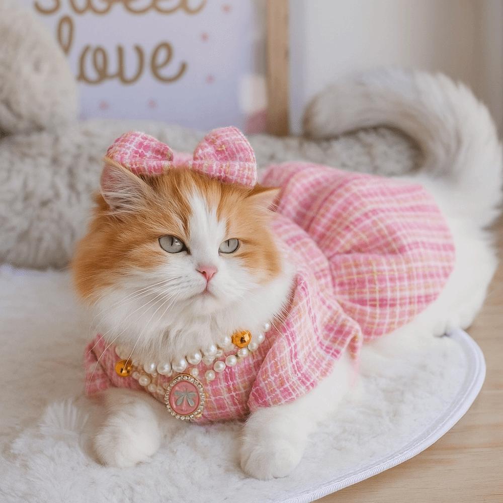 Soft Dog Bow Pearl Coat Cute Cat Skirt Fashion Pet Windbreaker  for Kittens Puppy