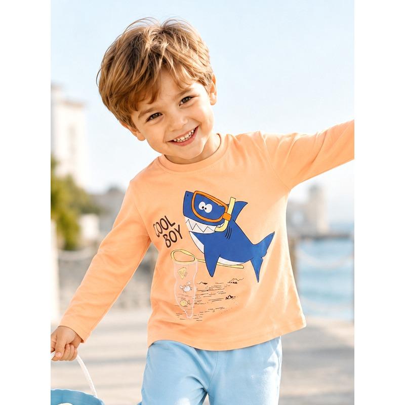 T-shirt Enfant Automne Manches Longues Dessin Animé Garçon T-shirt Mode Bébé Haut