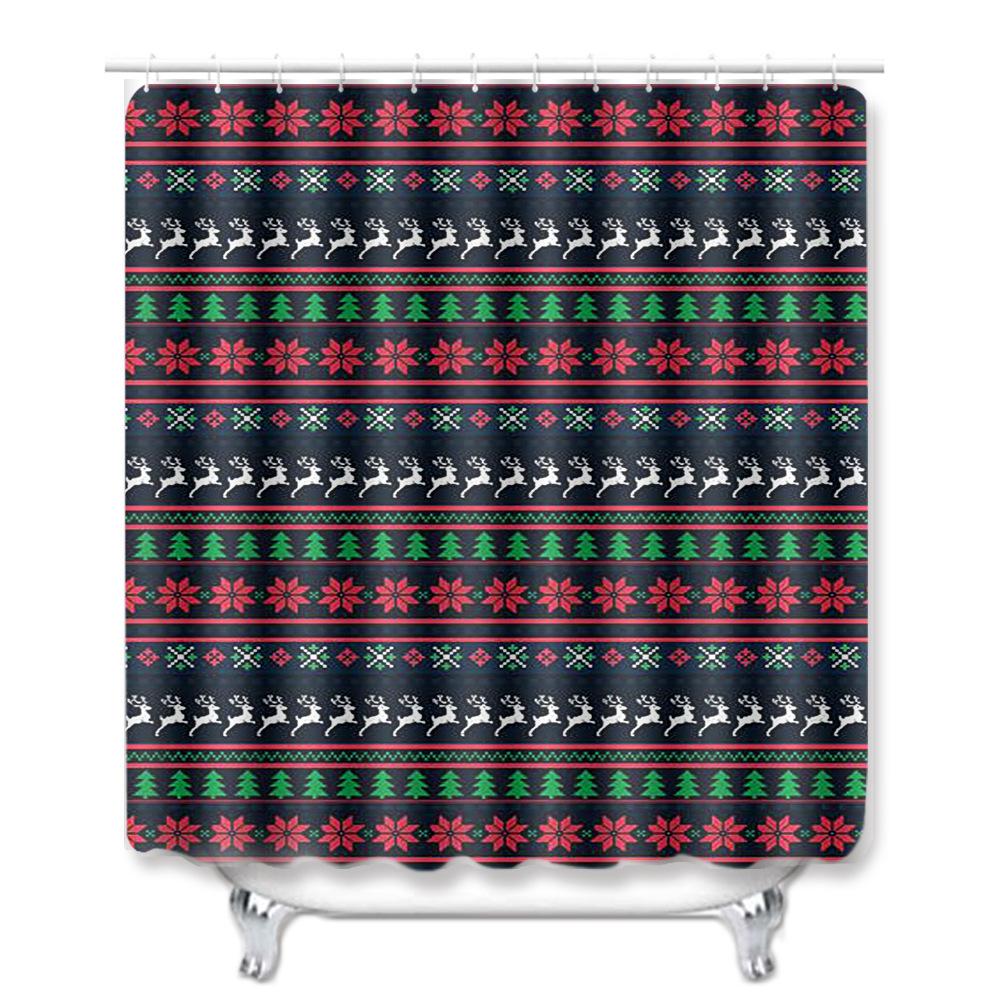 Christmas Shower Curtain Floor Mat Combination Four-Piece Set Kitchen Door Mat Bedroom Living Room Carpet