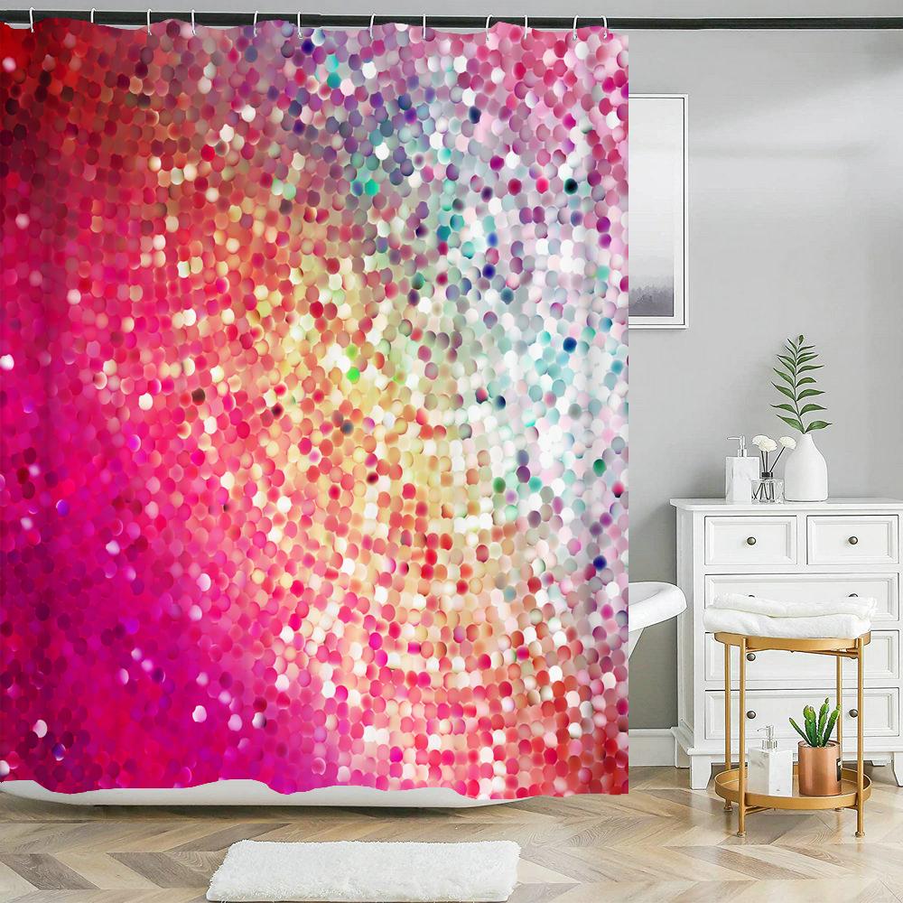 Colorful Rainbow Stripes Printed Shower Curtain Sparkling Diamond Bathroom Curtain With Hook Waterproof Polyester Bath Screen
