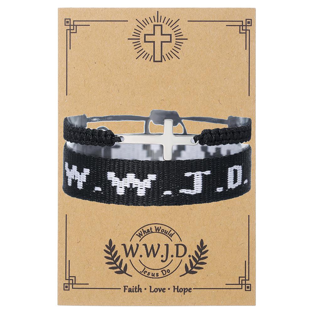 Unisex Sportarmband Wwjd Handgelenkband Weben Jacquard Handseil Armband Zopf Kreuz Dekoration Alphabet 2 Stück Hohe Qualität