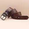 Retro Faux Stitch Men's Belt: Yellow Cattle Genuine Leather, Fashion Pin Buckle, Top Layer Cowhide.