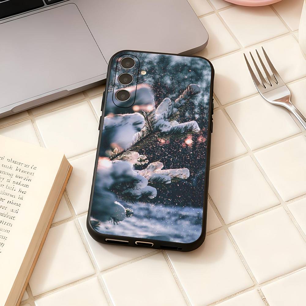 Landscape Winter Light Luxury Black Phone Case For Samsung Galaxy S23 S24 S25 Ultra S22 Plus S21