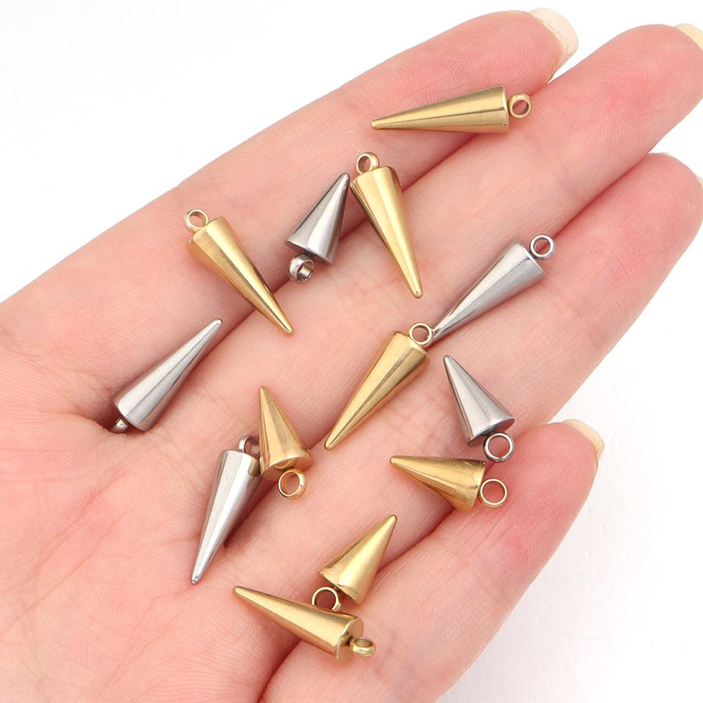 10PCS Stainless Steel Cone Charms Pendants Retro Spike Beads Charms Pendants for Women Man Hoop Earring Jewelry Making Supplies