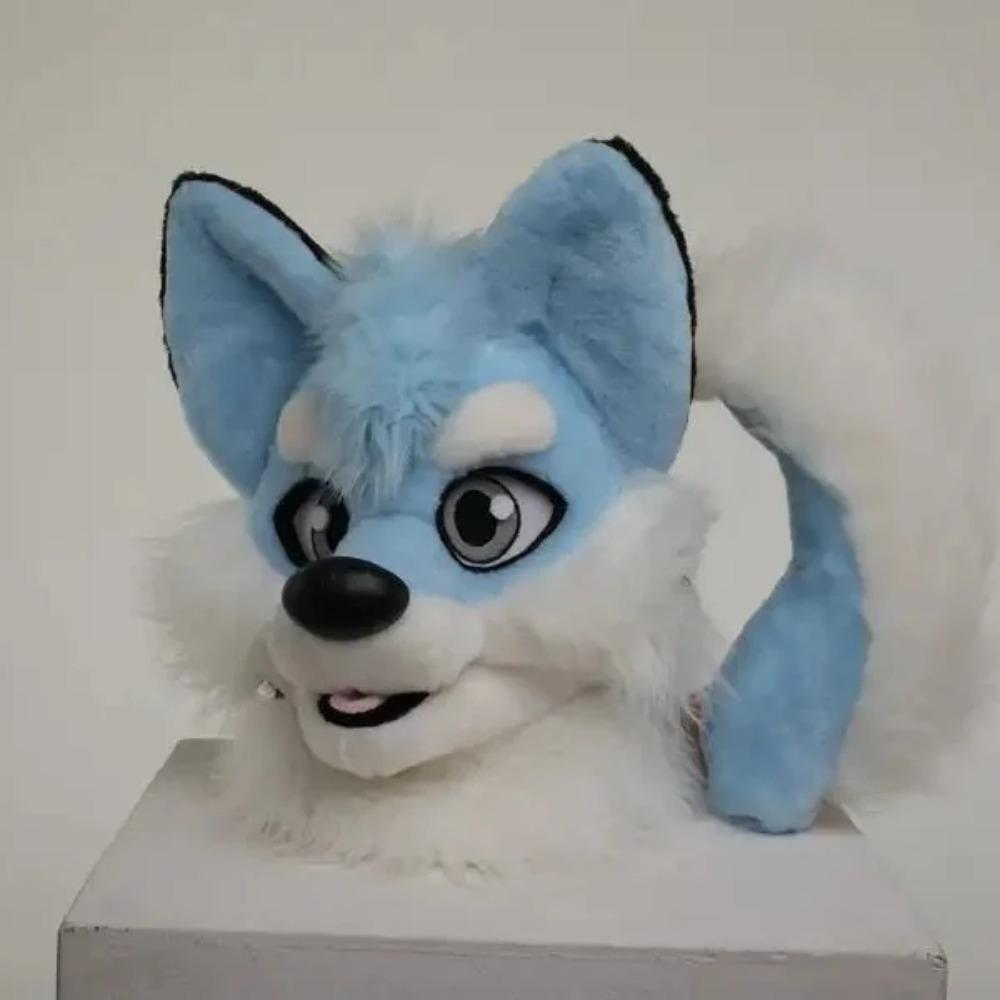 Testa Coda Fursuit Cane Husky Blu per Adulti Costume Mascotte Cartone Animato Accessori Halloween Natale Carnevale Festa in Maschera Oggetti di Scena