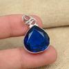 Solid 925 Sterling Silver Blue Sapphire Lab-Created Handmade Gemstone Jewelry Pendant