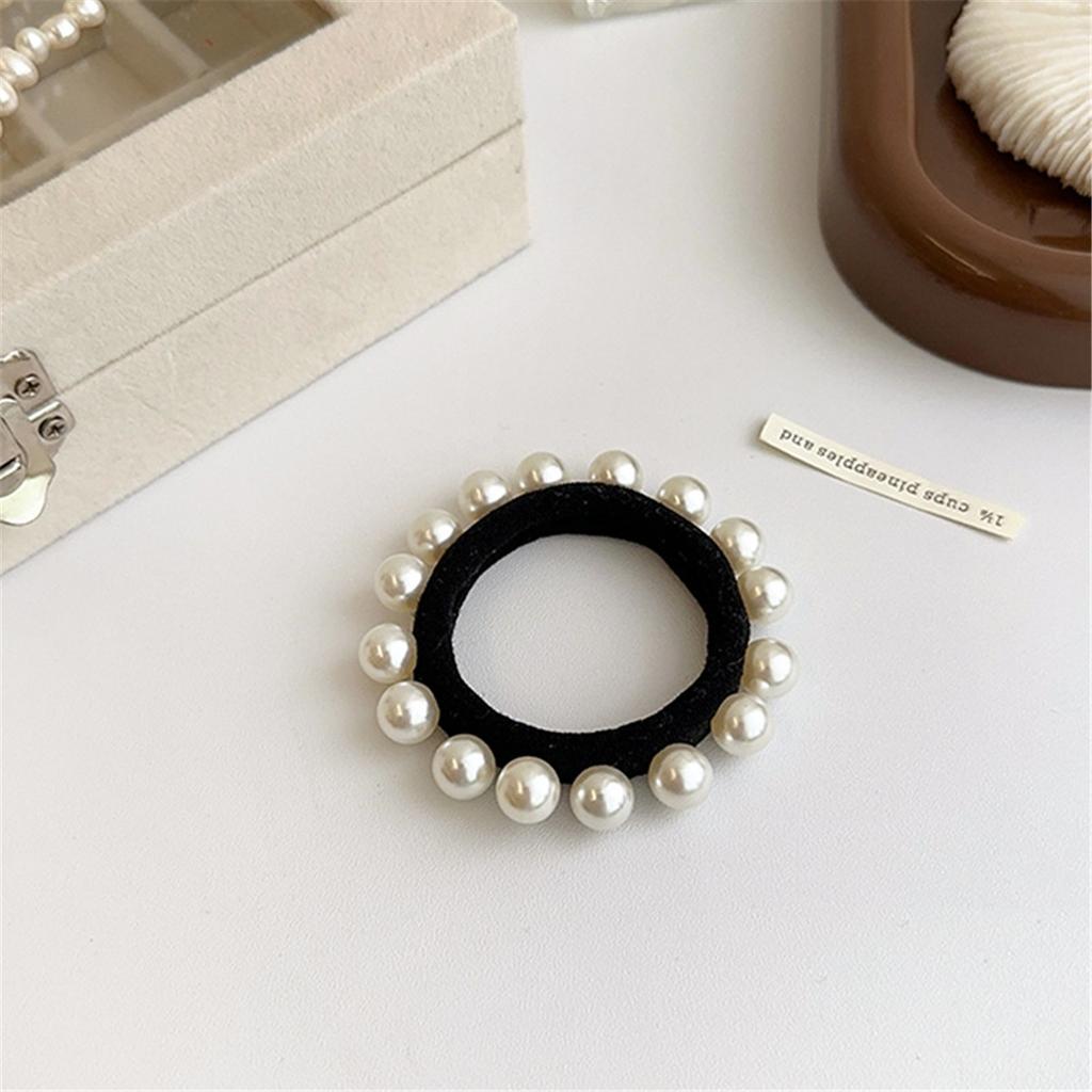 5pcs Fashionable and Simple Pearl Hair Tie, Small Fragrance, High Elasticity Head Rope, Thick and Seamless Scalp Band