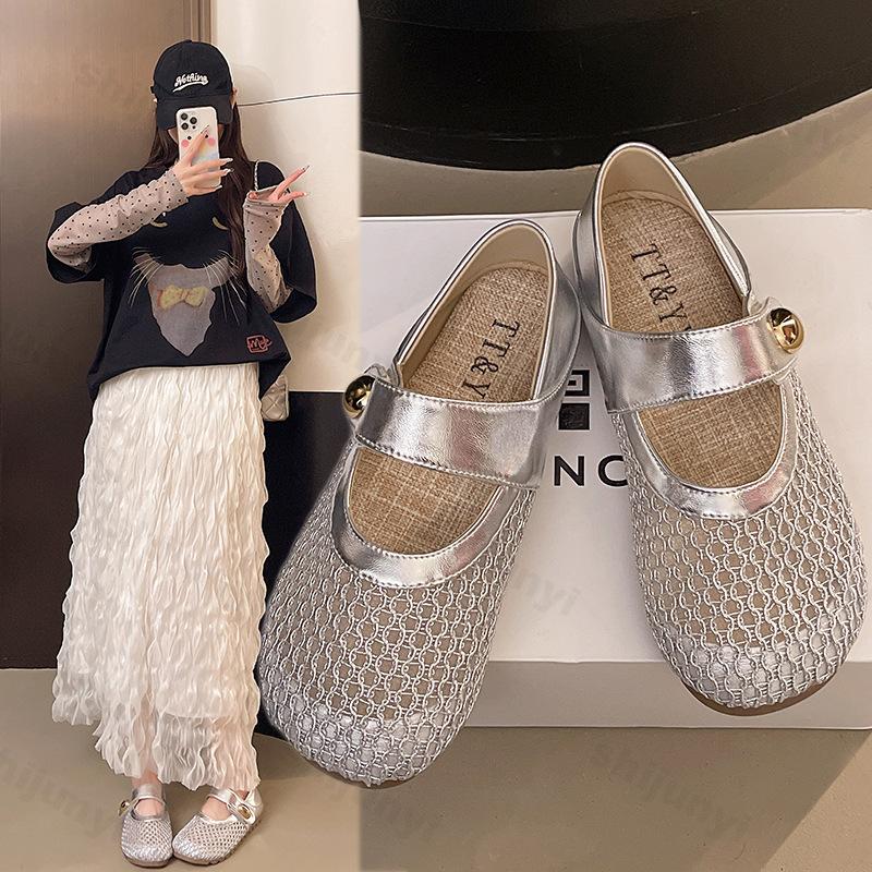 Fashion Mesh Breathable Soft Sole Single Shoes for Women Summer 2025 New Hollow Fashion Elegant Flats Comfortable Shallow Mouth Sandals