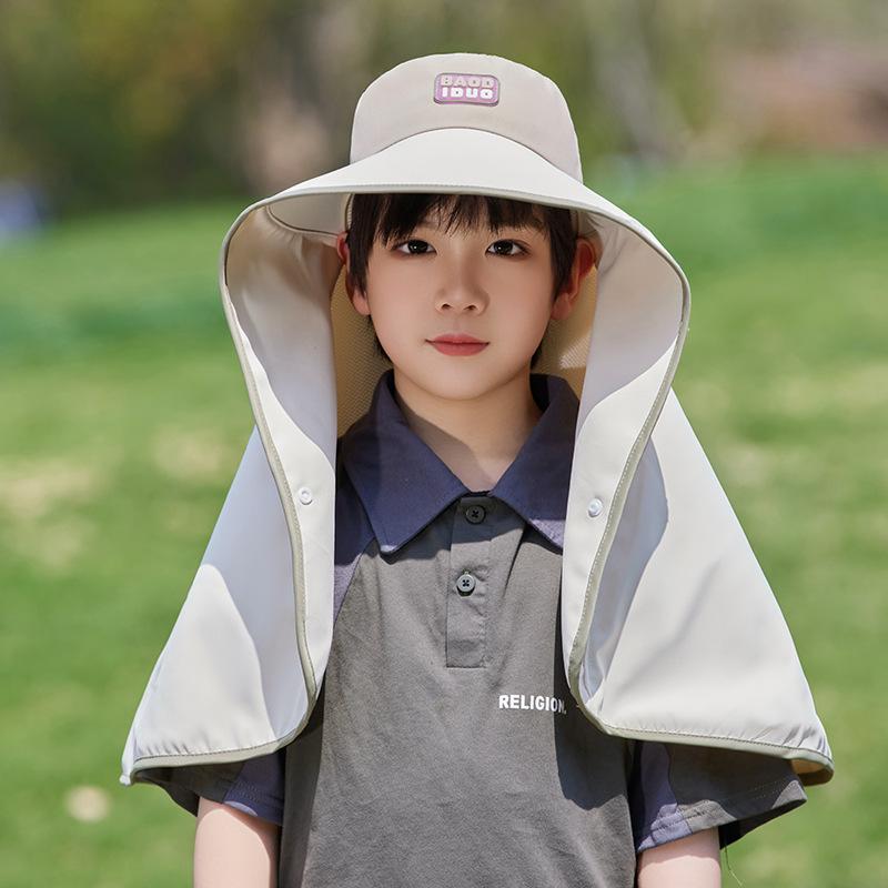 Children's Hats Summer Boys and Girls Sunscreen Hats Outdoor Eaves Breathable Sun Hat Extended Shawl Neck Bucket Hat