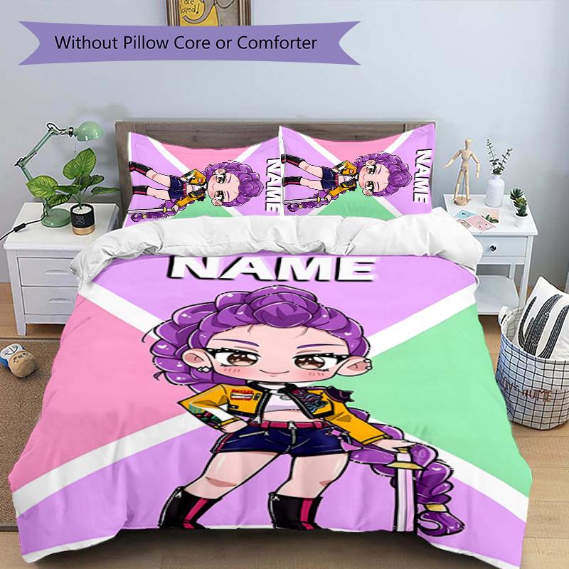 3pcs KPop Demon Hunters22 Cover Set - Personalized Name, HD Printed Bedding with 1 Cover and 2 Pillowcases - Perfect for Home Decor, Easy Care
