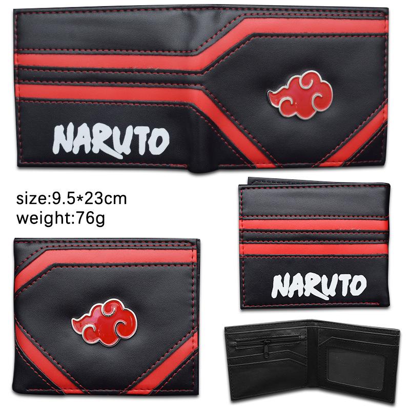 Naruto Leather Wallet Pain Akatsuki Red Cloud Metal Logo Coin Purse Card Holder ID Banknote Storage Cool Anime Gift for Fans