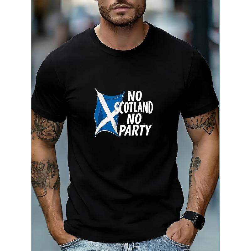 European Sizes Street Style  NO SCOTLAND NO PARTY  Print T-Shirt with Trendy Scottish Theme Slogan S разноцветный