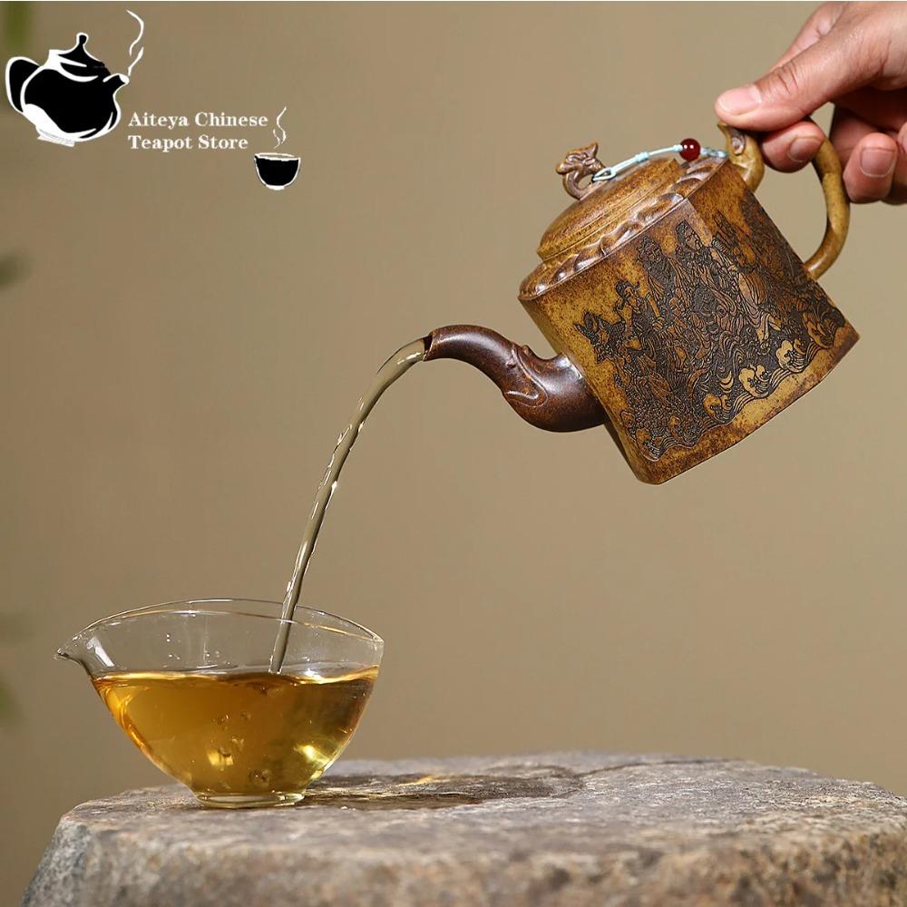 

Исинский чайник из фиолетовой глины, оригинальная руда киль, золотой песок, обжиг на дровах, чайник «Золотой колокольчик», китайский чайный сервиз для кунг-фу