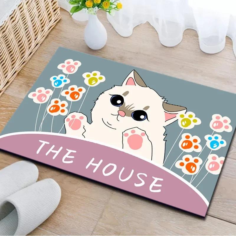 Cartoon Cat Printed Entrance Doormat Carpet for Bedroom Living Room Hallway Soft Small Area Rug Floor Mat Home Decoration